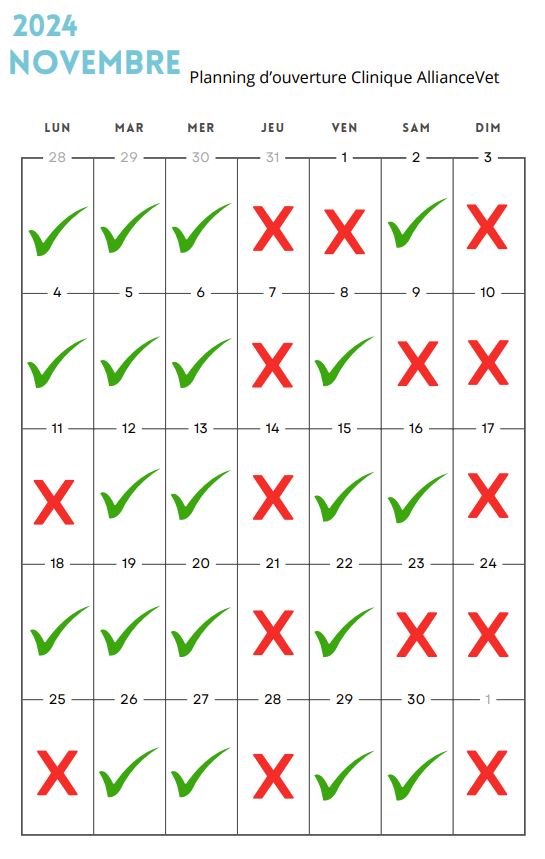 calendrier fermetures novembre 2024